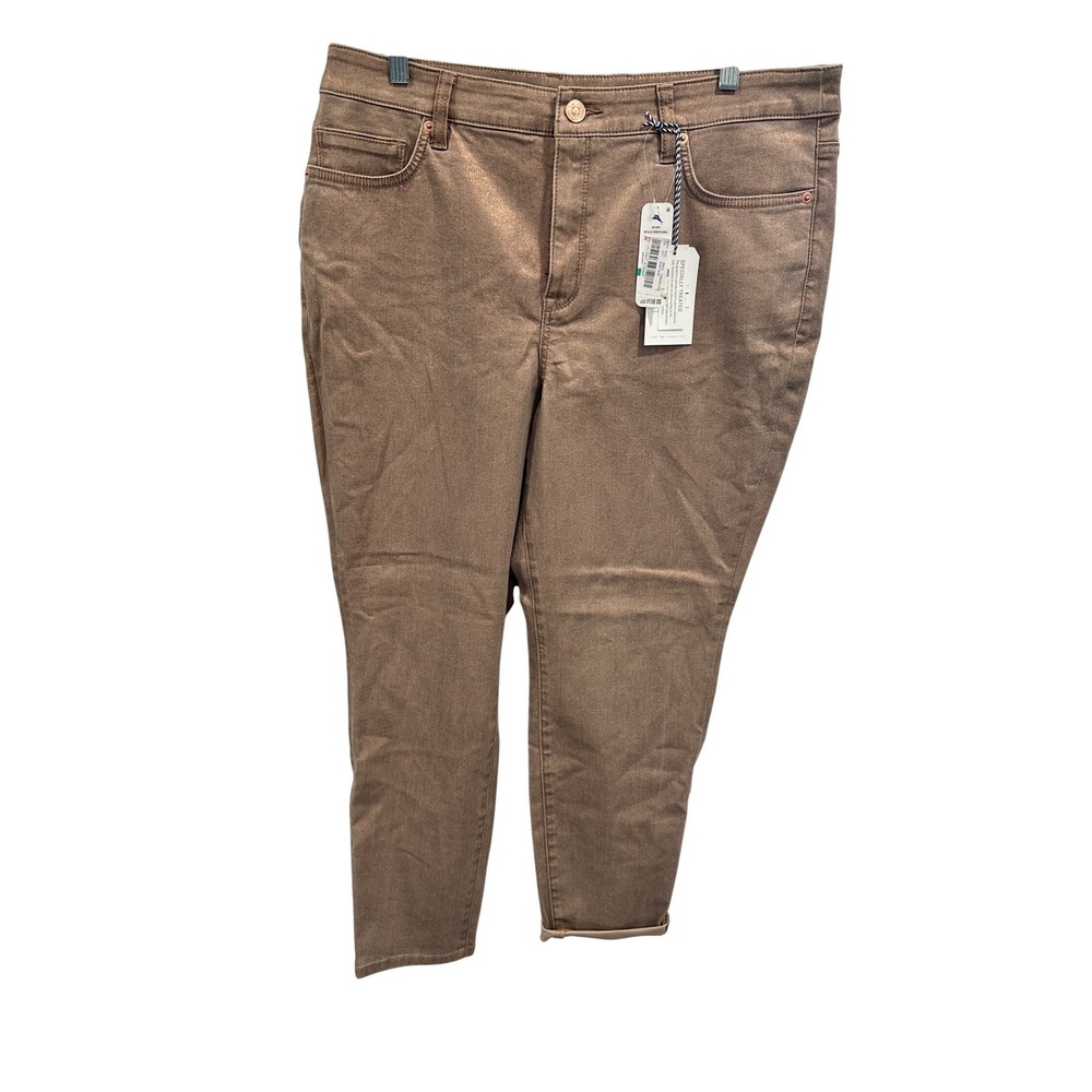 Tommy Bahama Metallic Denim‎ High Rise Ankle Jeans Copper Women's Size 16